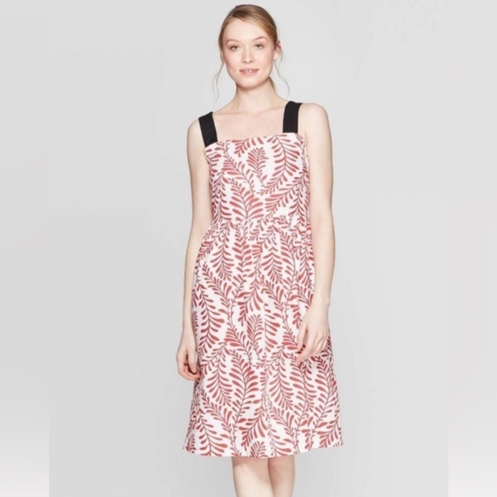 WWW - red leaf print linen blend sundress